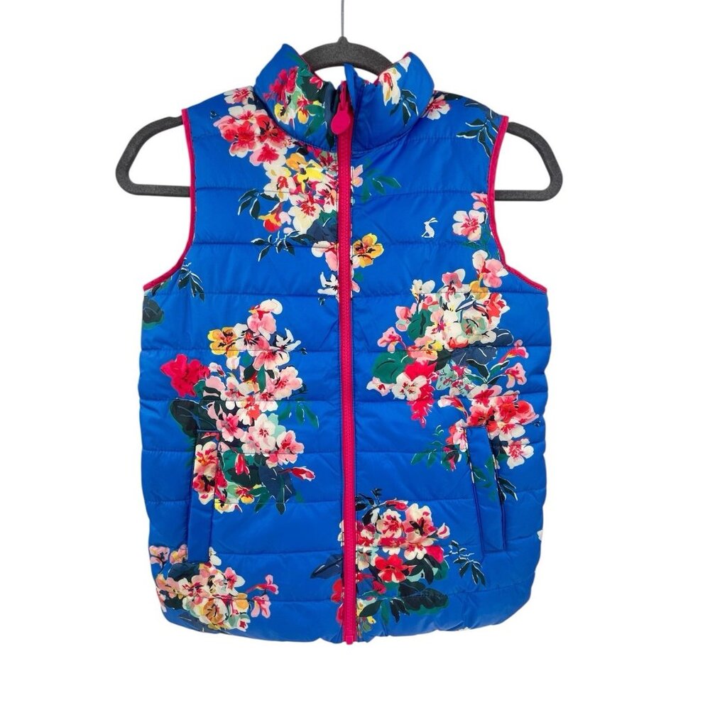 JOULES Girl's Blue Floral Full Zip Flip It Vest Size 9 Years